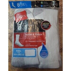 Hanes Men'S Double Tough White Crew Socks, 12-Pair Pack size 6-12 shoe size